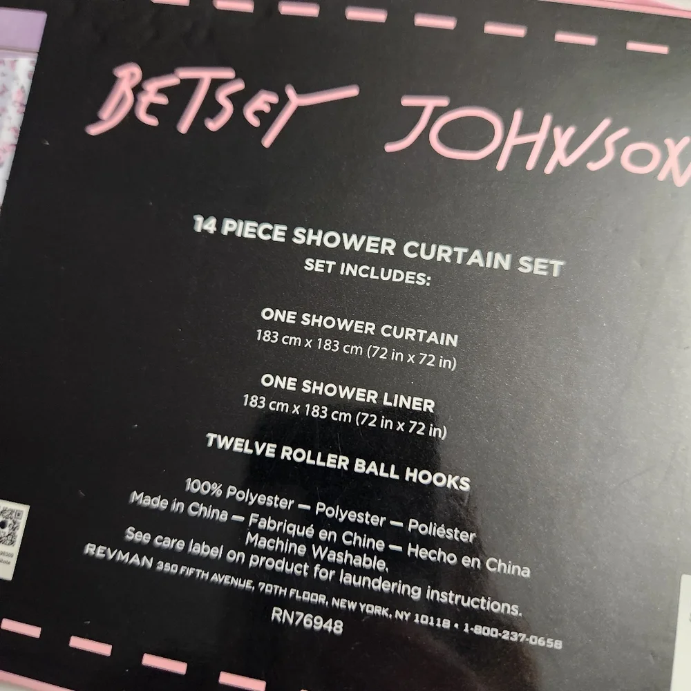 Betsey Johnson Butterfly Printed 14nPc Shower Curtain Set White Pink Gray